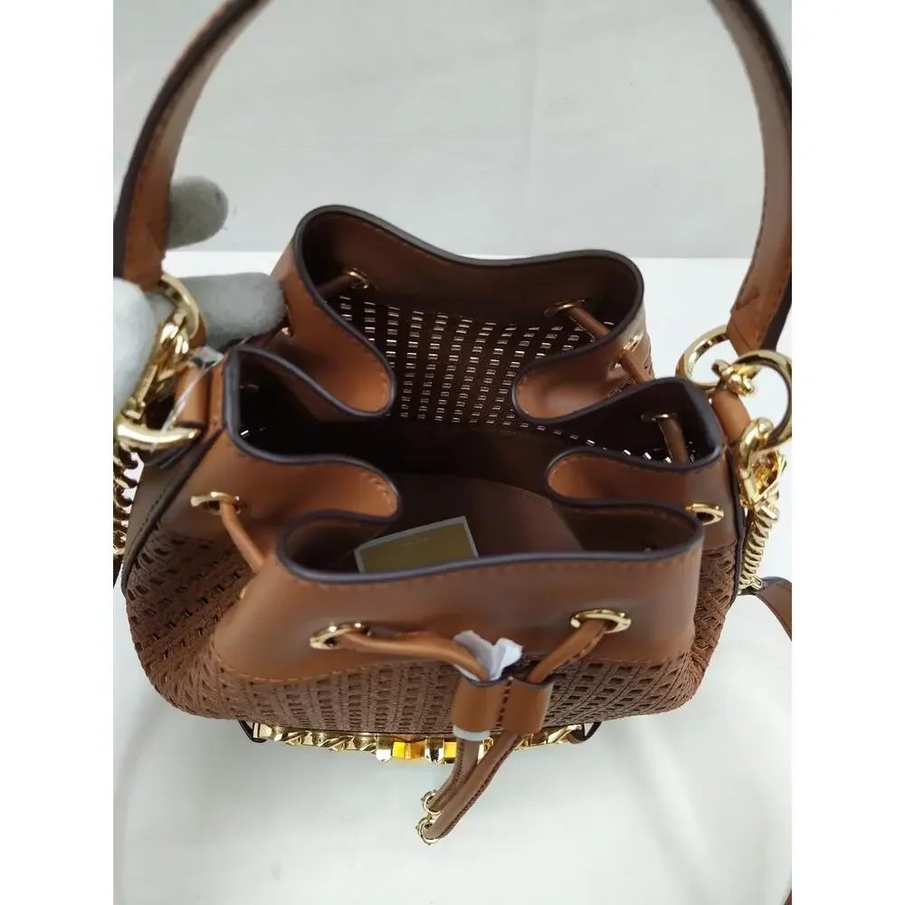 Michael Kors Devon Brown Leather Drawstring Bucket Shoulder Bag - NWT $498